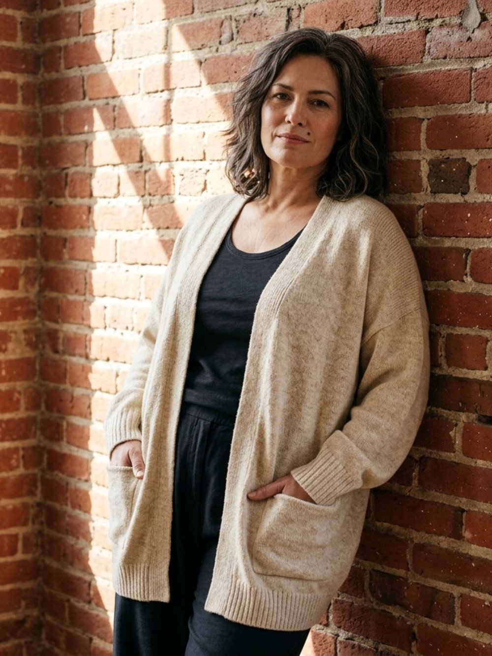 Old Navy Open-Front Oatmeal Knit Cardigan in Beige